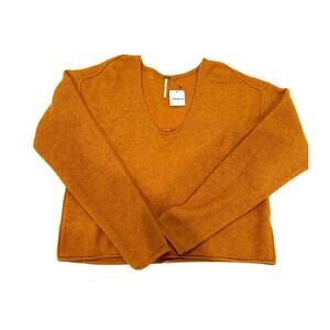 NWT Free People Burnt Brick Orange 100% Cashmere Cropped Sweater- Size Small